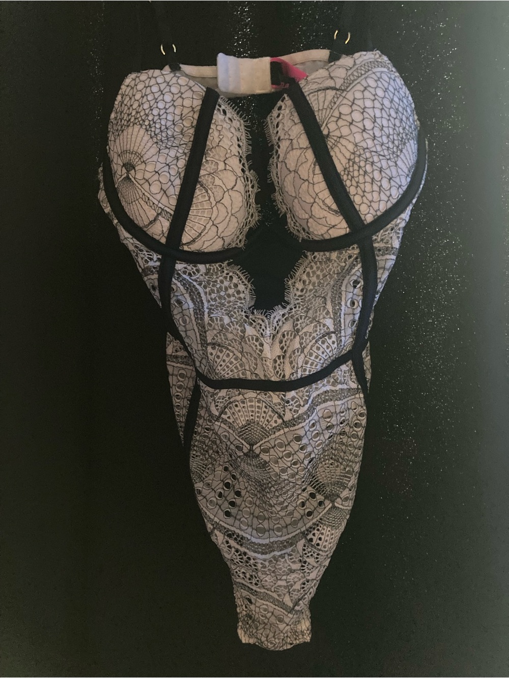 La SENZA White Lace Bodysuit with Black Trim